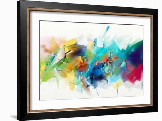 Abstract Colorful Oil Painting on Canvas Texture. Hand Drawn Brush Stroke, Oil Color Paintings Back-pluie_r-Framed Art Print