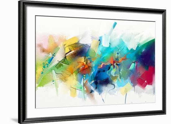 Abstract Colorful Oil Painting on Canvas Texture. Hand Drawn Brush Stroke, Oil Color Paintings Back-pluie_r-Framed Art Print