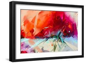 Abstract Colorful Oil Painting on Canvas Texture. Hand Drawn Brush Stroke, Oil Color Paintings Back-pluie_r-Framed Art Print