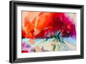 Abstract Colorful Oil Painting on Canvas Texture. Hand Drawn Brush Stroke, Oil Color Paintings Back-pluie_r-Framed Art Print