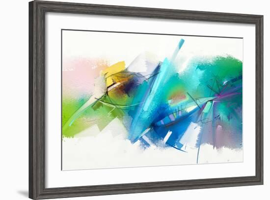 Abstract Colorful Oil Painting on Canvas Texture. Hand Drawn Brush Stroke, Oil Color Paintings Back-pluie_r-Framed Art Print