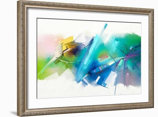 Abstract Colorful Oil Painting on Canvas Texture. Hand Drawn Brush Stroke, Oil Color Paintings Back-pluie_r-Framed Art Print