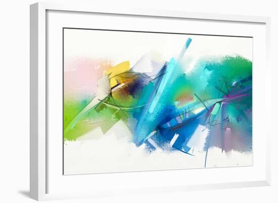 Abstract Colorful Oil Painting on Canvas Texture. Hand Drawn Brush Stroke, Oil Color Paintings Back-pluie_r-Framed Art Print