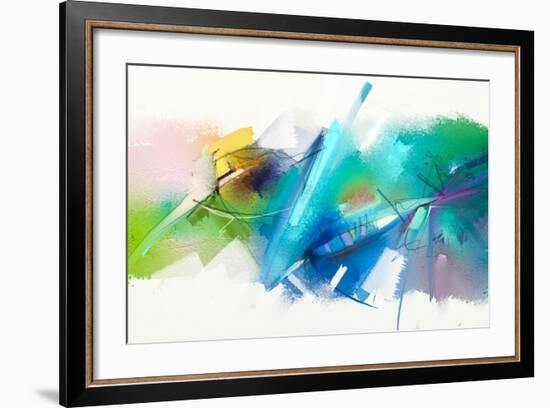 Abstract Colorful Oil Painting on Canvas Texture. Hand Drawn Brush Stroke, Oil Color Paintings Back-pluie_r-Framed Art Print