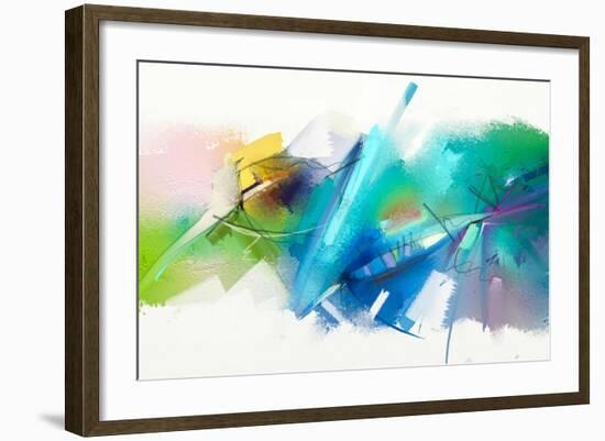 Abstract Colorful Oil Painting on Canvas Texture. Hand Drawn Brush Stroke, Oil Color Paintings Back-pluie_r-Framed Art Print