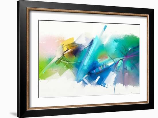 Abstract Colorful Oil Painting on Canvas Texture. Hand Drawn Brush Stroke, Oil Color Paintings Back-pluie_r-Framed Art Print