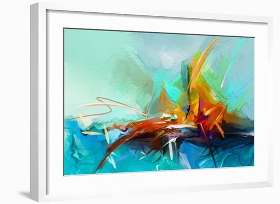 Abstract Colorful Oil Painting on Canvas Texture. Semi- Abstract Image of Landscape Paintings Backg-pluie_r-Framed Art Print