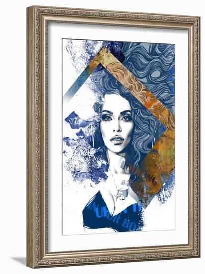 Abstract Composition Wit a Freehand Drawing of a Beautiful Lady and Decorative Hair-A Frants-Framed Art Print