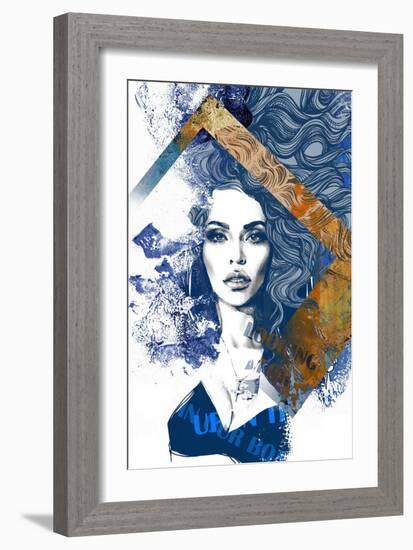 Abstract Composition Wit a Freehand Drawing of a Beautiful Lady and Decorative Hair-A Frants-Framed Art Print