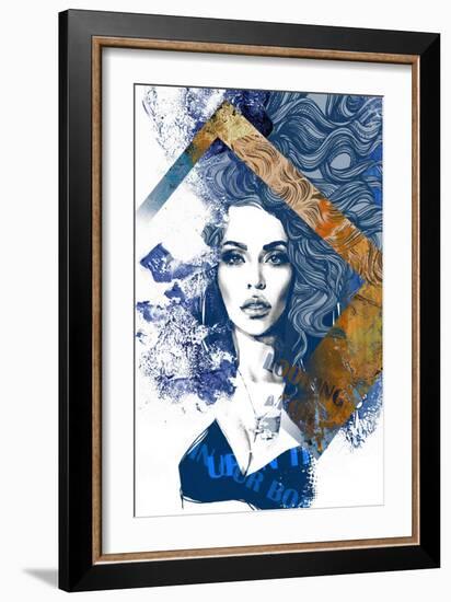 Abstract Composition Wit a Freehand Drawing of a Beautiful Lady and Decorative Hair-A Frants-Framed Art Print