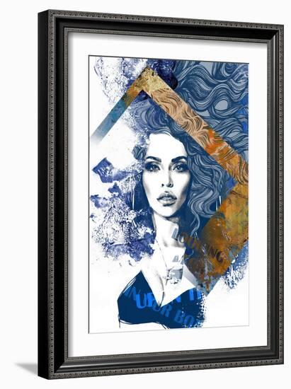 Abstract Composition Wit a Freehand Drawing of a Beautiful Lady and Decorative Hair-A Frants-Framed Art Print