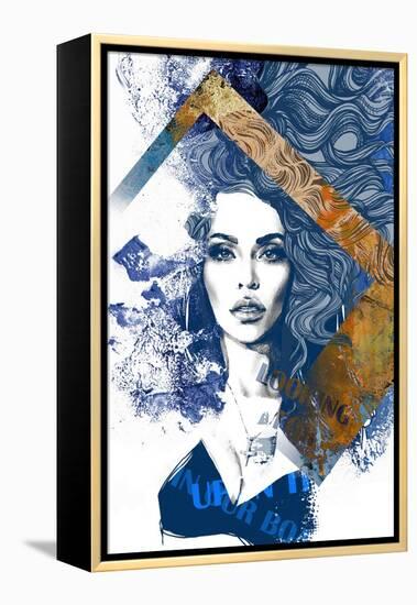 Abstract Composition Wit a Freehand Drawing of a Beautiful Lady and Decorative Hair-A Frants-Framed Stretched Canvas