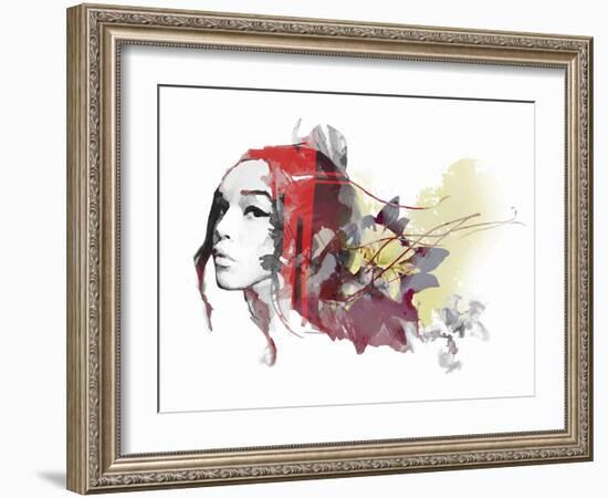 Abstract Composition with a Lady and Flowers-A Frants-Framed Art Print