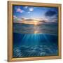 Abstract Design Template with Underwater Part and Sunset Skylight Splitted by Waterline-Willyam Bradberry-Framed Stretched Canvas