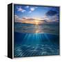 Abstract Design Template with Underwater Part and Sunset Skylight Splitted by Waterline-Willyam Bradberry-Framed Stretched Canvas
