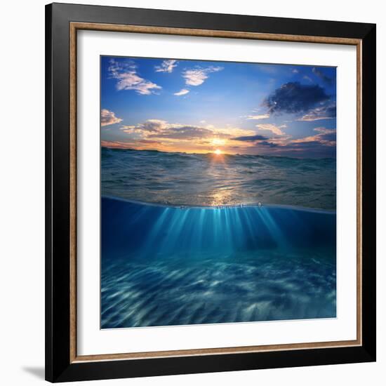 Abstract Design Template with Underwater Part and Sunset Skylight Splitted by Waterline-Willyam Bradberry-Framed Photographic Print