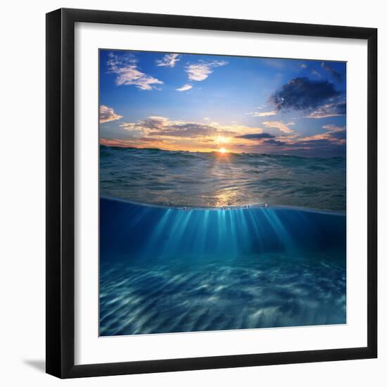 Abstract Design Template with Underwater Part and Sunset Skylight Splitted by Waterline-Willyam Bradberry-Framed Photographic Print