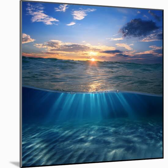 Abstract Design Template with Underwater Part and Sunset Skylight Splitted by Waterline-Willyam Bradberry-Mounted Photographic Print