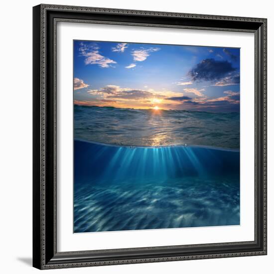 Abstract Design Template with Underwater Part and Sunset Skylight Splitted by Waterline-Willyam Bradberry-Framed Photographic Print