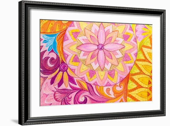 Abstract Drawing Oil Paints on A Canvas with Floral Ornament-Vensk-Framed Art Print