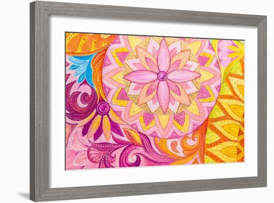 Abstract Drawing Oil Paints on A Canvas with Floral Ornament-Vensk-Framed Art Print