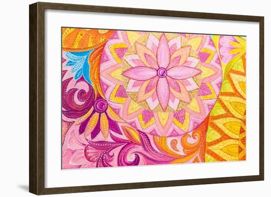Abstract Drawing Oil Paints on A Canvas with Floral Ornament-Vensk-Framed Art Print