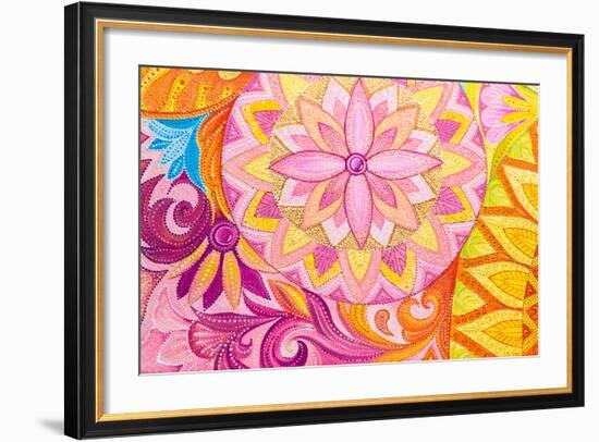 Abstract Drawing Oil Paints on A Canvas with Floral Ornament-Vensk-Framed Art Print