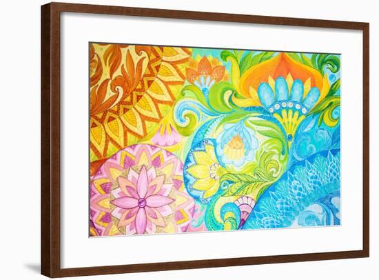 Abstract Drawing Oil Paints on A Canvas with Floral Ornament-Vensk-Framed Art Print