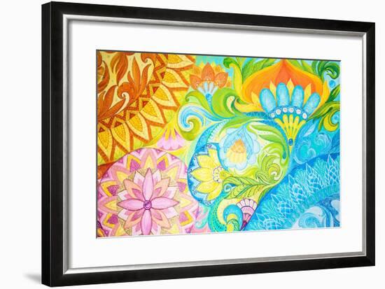 Abstract Drawing Oil Paints on A Canvas with Floral Ornament-Vensk-Framed Art Print