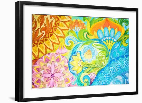 Abstract Drawing Oil Paints on A Canvas with Floral Ornament-Vensk-Framed Art Print