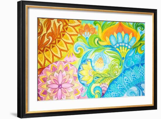 Abstract Drawing Oil Paints on A Canvas with Floral Ornament-Vensk-Framed Art Print