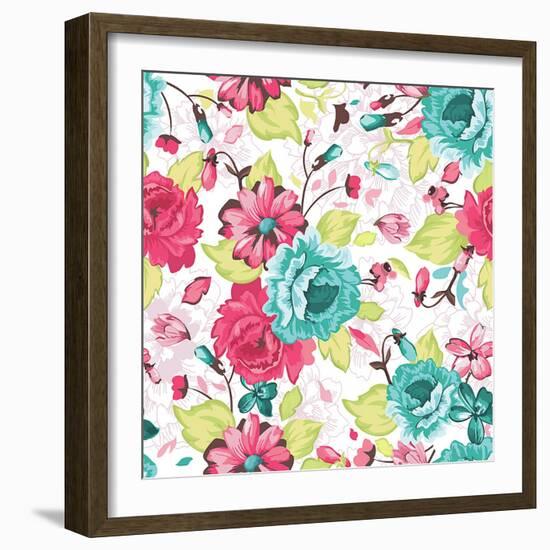 Abstract Elegance Seamless Pattern with Floral Background-Alexey Vl B-Framed Art Print