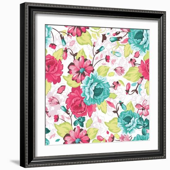 Abstract Elegance Seamless Pattern with Floral Background-Alexey Vl B-Framed Art Print