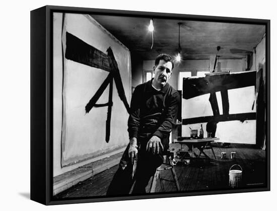 Abstract Expressionist Painter, Franz Kline, in Studio with His Black and White Paintings-Fritz Goro-Framed Premier Image Canvas