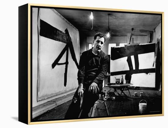 Abstract Expressionist Painter, Franz Kline, in Studio with His Black and White Paintings-Fritz Goro-Framed Premier Image Canvas