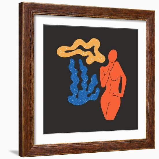 Abstract Female Silhouette in a Pose and Plants. Inspired by Henri Matisse. the Female Body is Carv-Procreate-Framed Photographic Print