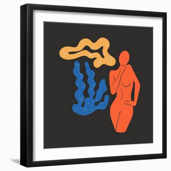 Abstract Female Silhouette in a Pose and Plants. Inspired by Henri Matisse. the Female Body is Carv-Procreate-Framed Photographic Print