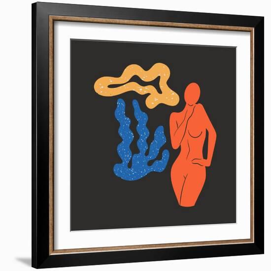 Abstract Female Silhouette in a Pose and Plants. Inspired by Henri Matisse. the Female Body is Carv-Procreate-Framed Photographic Print