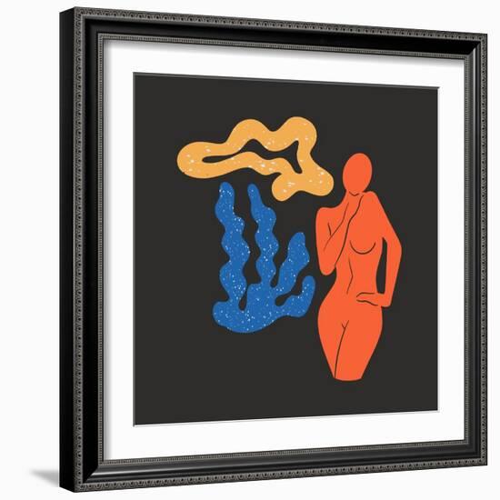 Abstract Female Silhouette in a Pose and Plants. Inspired by Henri Matisse. the Female Body is Carv-Procreate-Framed Photographic Print