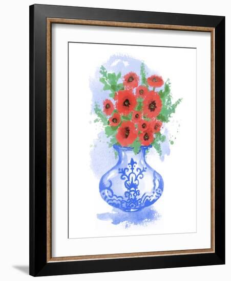 Abstract Floral Blue And White Vase-Matthew Piotrowicz-Framed Art Print