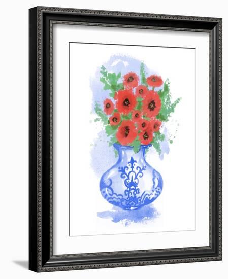 Abstract Floral Blue And White Vase-Matthew Piotrowicz-Framed Art Print