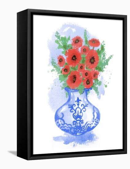 Abstract Floral Blue And White Vase-Matthew Piotrowicz-Framed Stretched Canvas