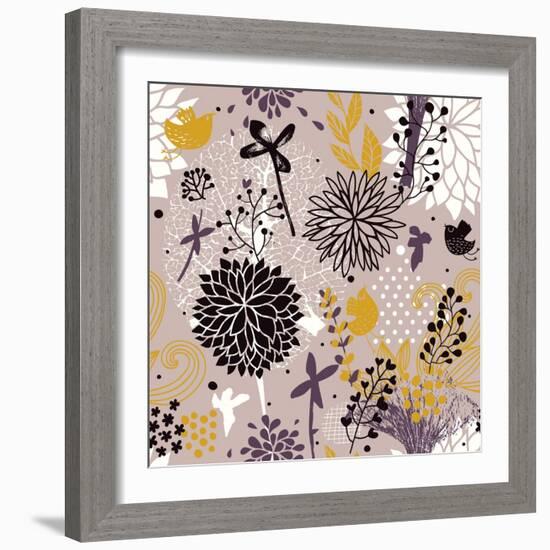 Abstract Floral Pattern in Vintage Colors-smilewithjul-Framed Art Print