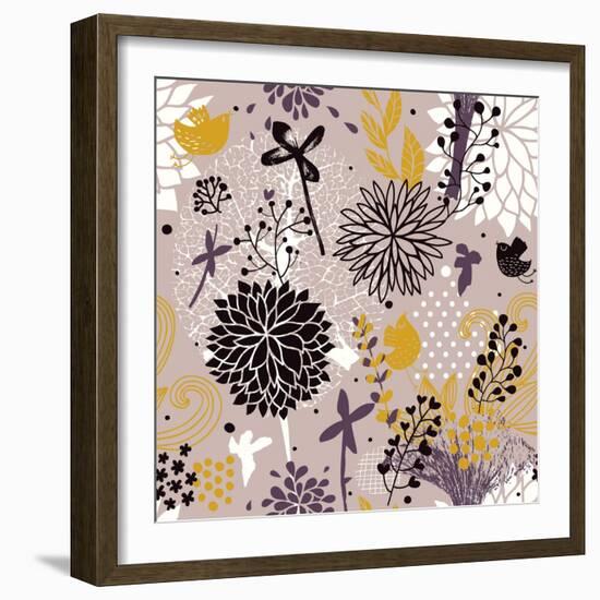 Abstract Floral Pattern in Vintage Colors-smilewithjul-Framed Art Print