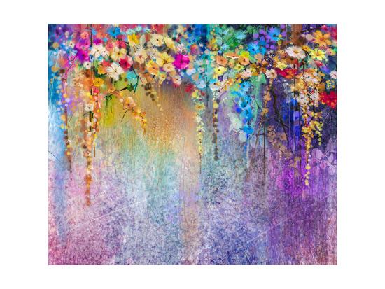 Abstract Floral Watercolor Painting Hand Painted White Yellow