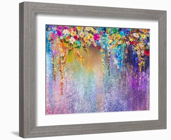 Abstract Floral Watercolor Painting. Hand Painted White, Yellow and Red Flowers in Soft Color. Blue-pluie_r-Framed Art Print