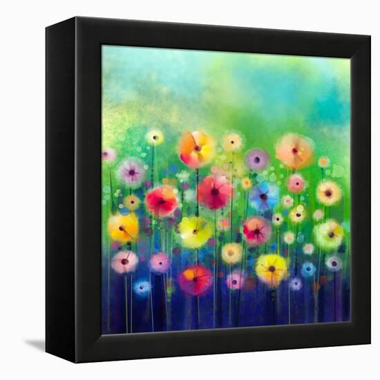 Abstract Flower Watercolor Painting-Nongkran_ch-Framed Premier Image Canvas