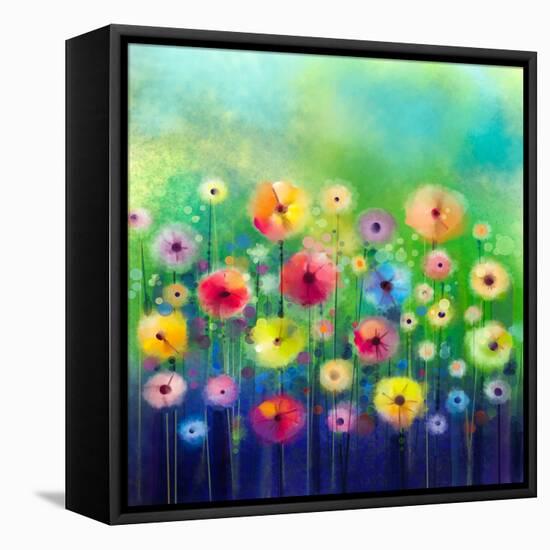Abstract Flower Watercolor Painting-Nongkran_ch-Framed Premier Image Canvas