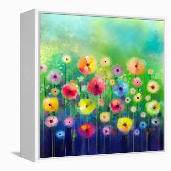 Abstract Flower Watercolor Painting-Nongkran_ch-Framed Premier Image Canvas