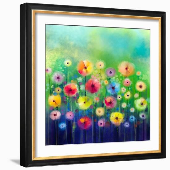 Abstract Flower Watercolor Painting-Nongkran_ch-Framed Photographic Print